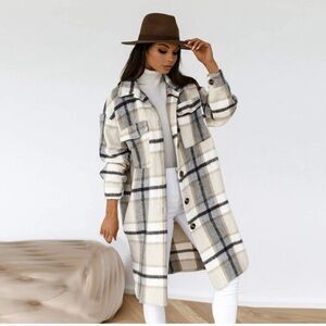 SeekMe Long Plaid Shirt Jacket lo